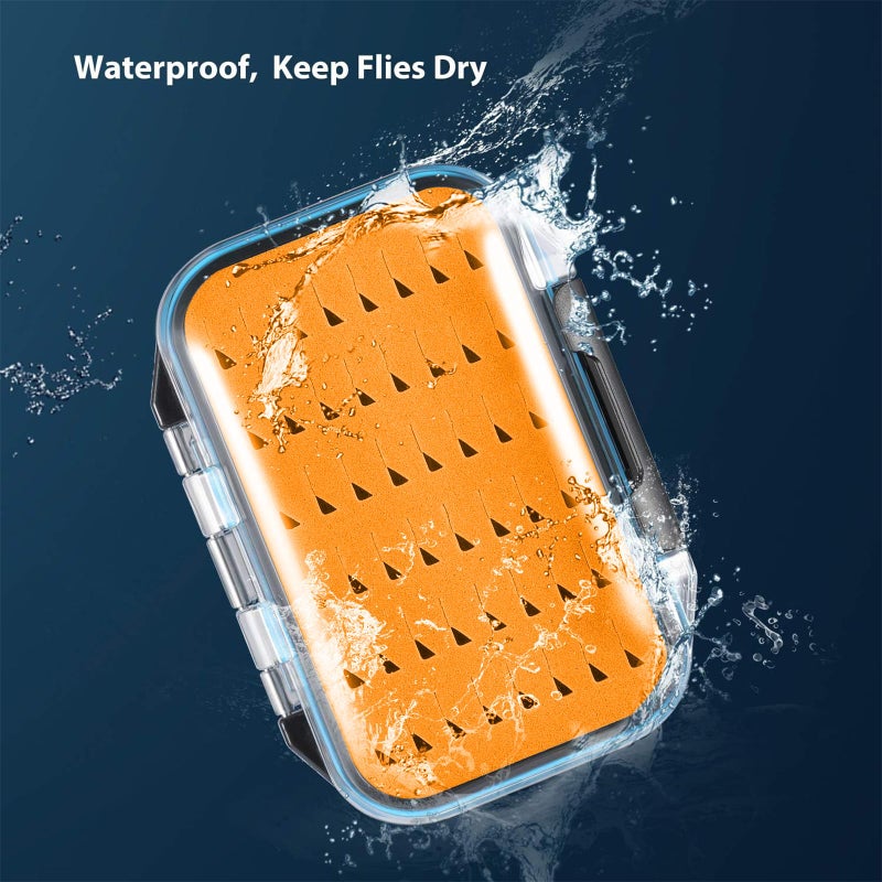 Gonex Fly Boxes for Fly Fishing Jig Boxes Two-Sided Waterproof Lightweight Fly Fishing Box Easy Grip Transparent Lid Fly Fishing Lures Box, 4.1""x 3.0""x 1.2"", Orange - Image 3